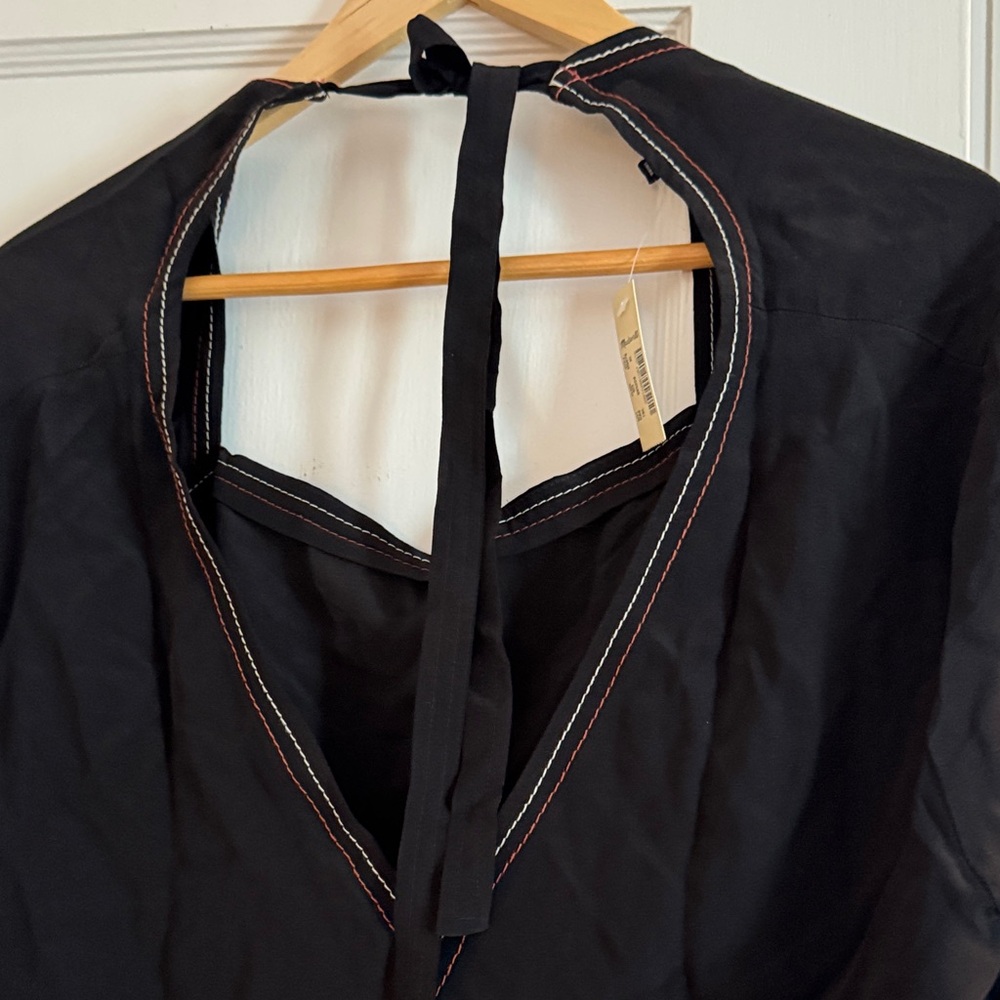 Madewell silk Chic Black Women's Blouse xl back tie bell sleeve low back NWT - Picture 4 of 7